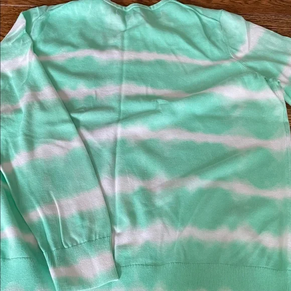 2 Lands’ End Cardigan Sweaters women’s reg large green stripe/blue stripe - Picture 3 of 6